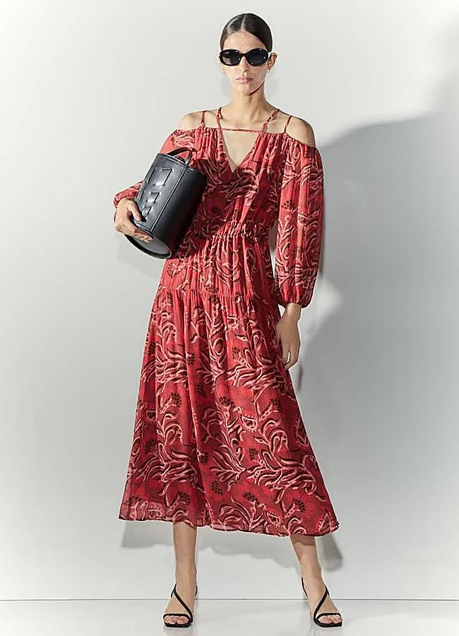 Imagen - Vestido de mujer manga larga chiffon estampado hombro descubierto de Tintoretto (99,99€ en El Corte Inglés)