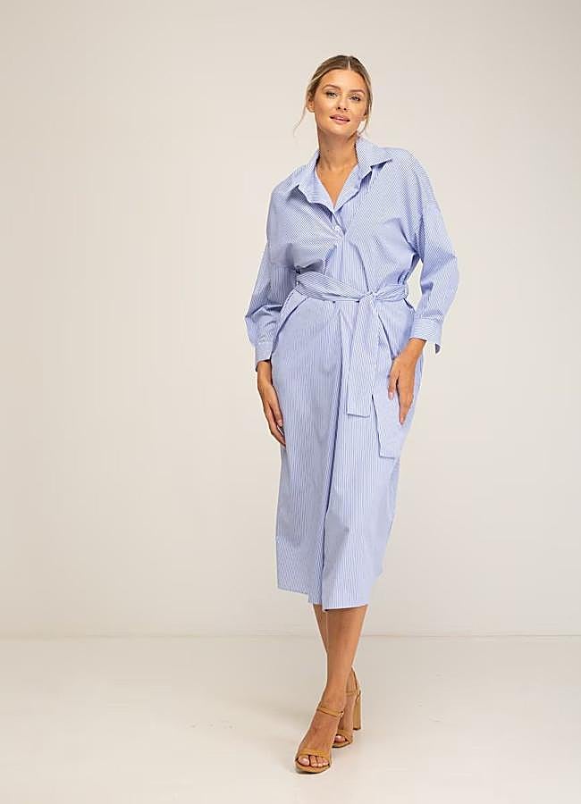 Imagen - Vestido camisero de rayas con cinturón