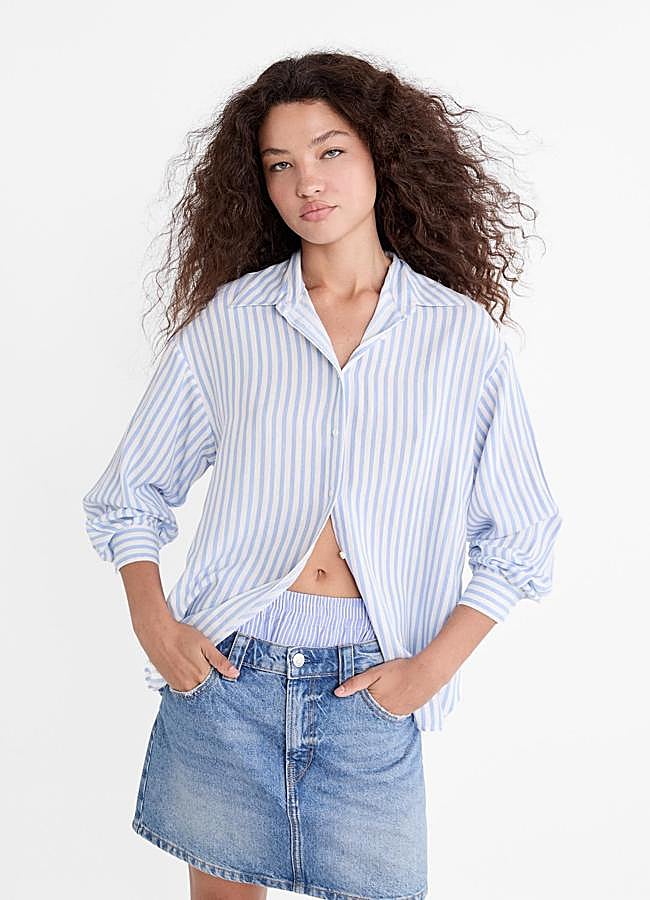 Imagen - Camisa de lino oversize con estampado de rayas