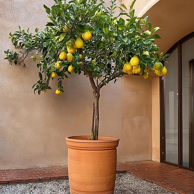 Árbol limonero en maceta.
