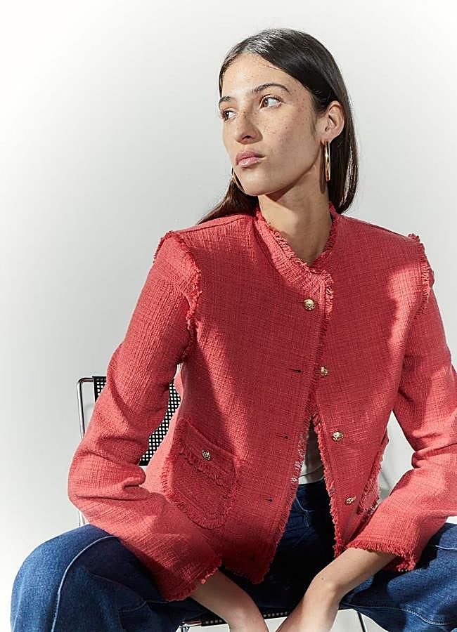 Imagen - Chaqueta de tweed desflecada coral