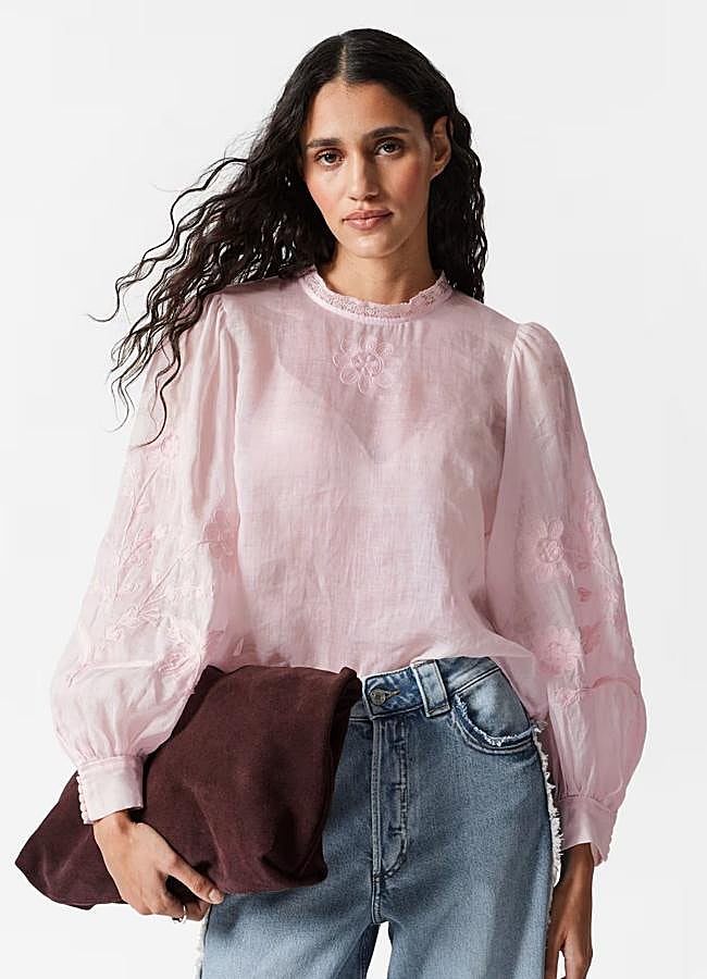 Imagen - Blusa rosa pastel con mangas globo