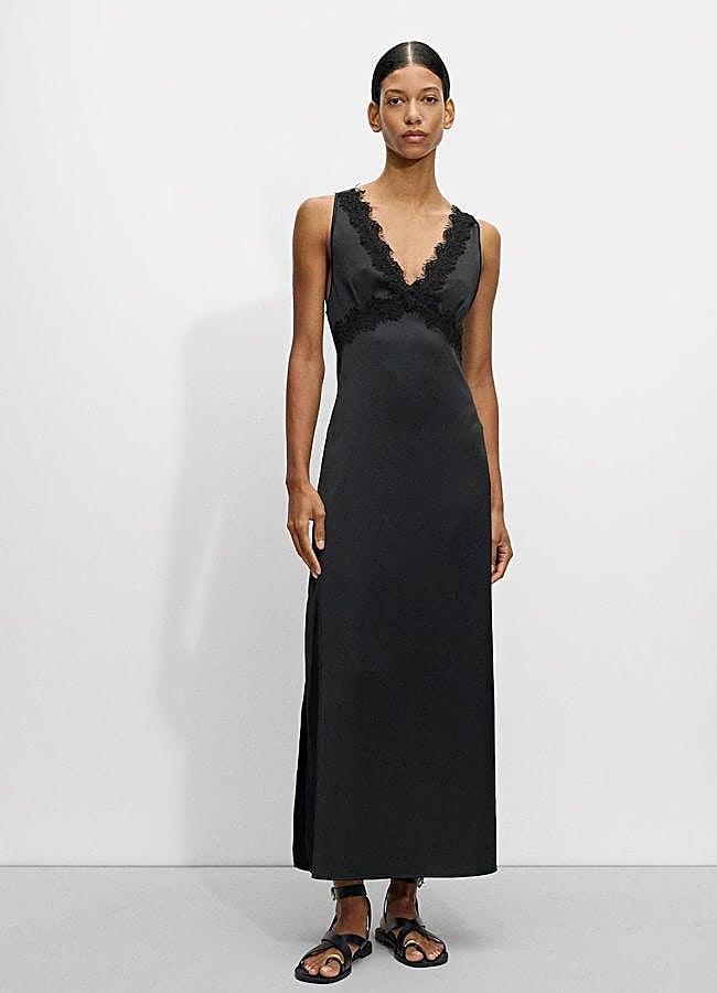 Imagen - Vestido satinado lencero color negro