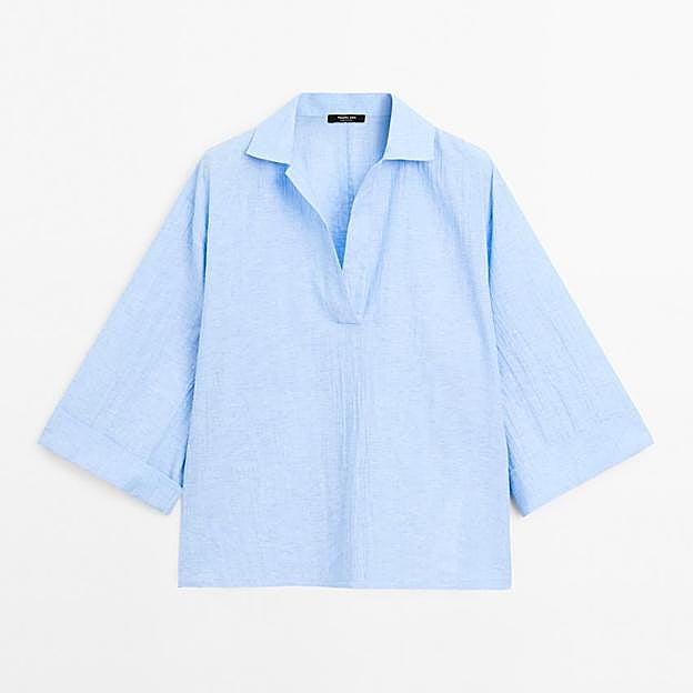 Blusa cuello polo con lino (49,95€)