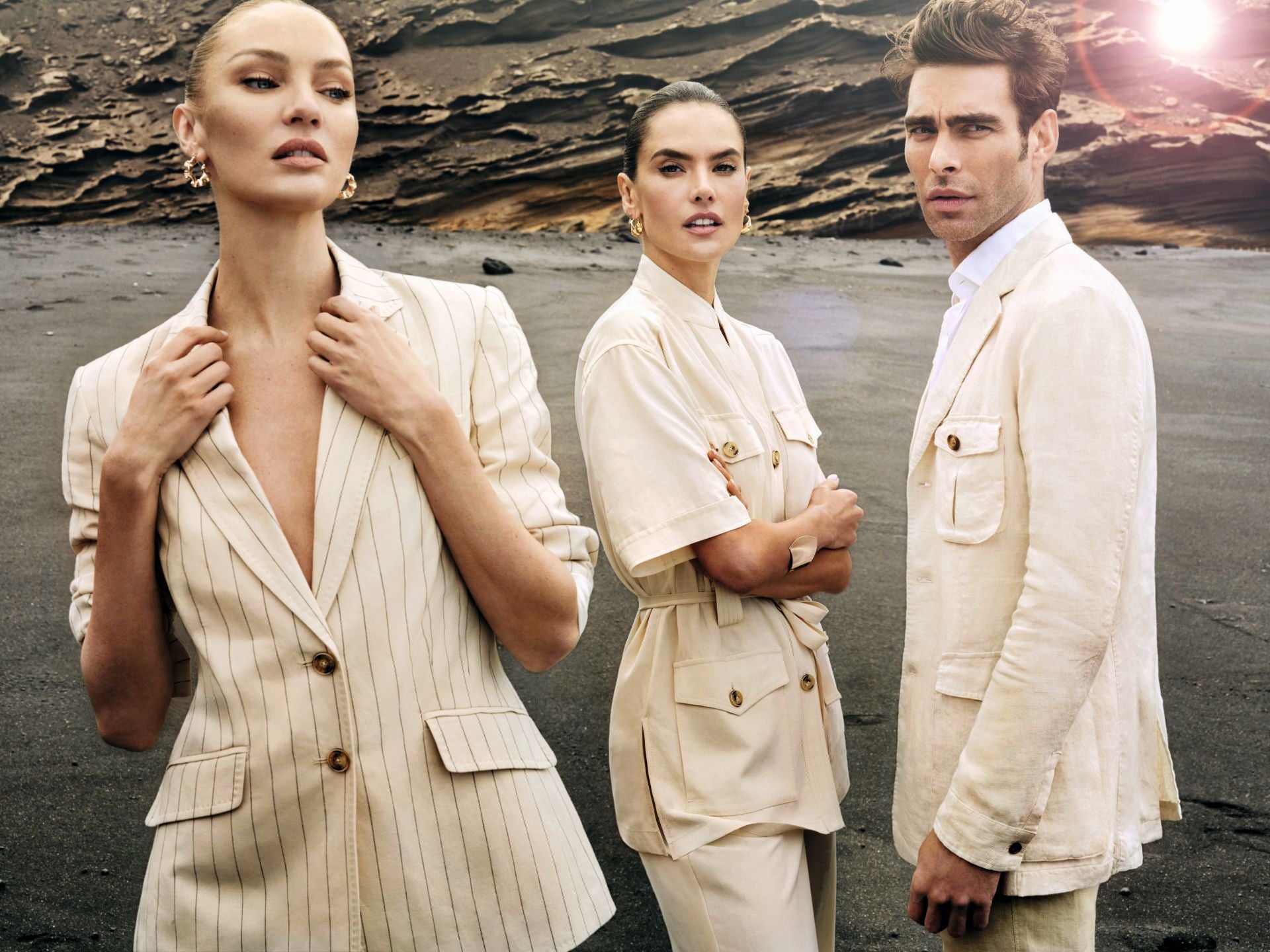 Jon Kortajarena, Candice Swanepoel y Alessandra Ambrosio posan para El Corte Inglés.