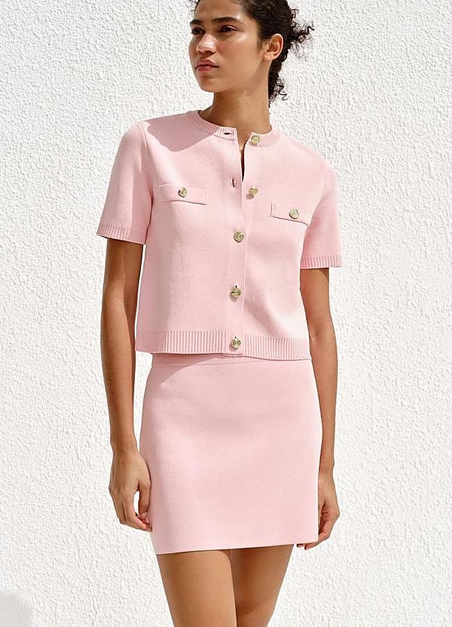 Imagen - Chaqueta de punto con botones rosa pastel