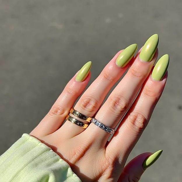 Manicura en tono pistacho