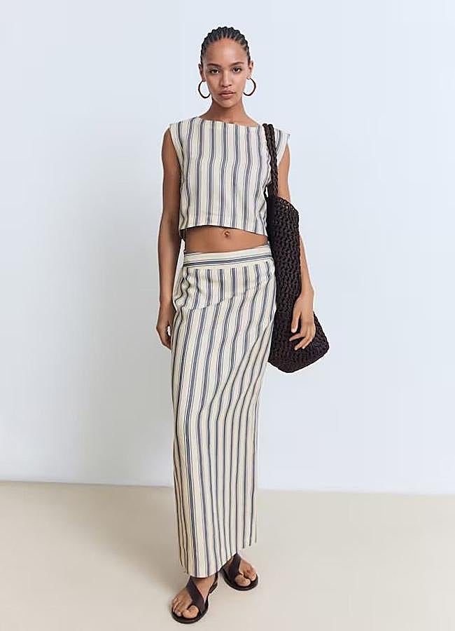 Imagen - Falda recta de lino con rayas