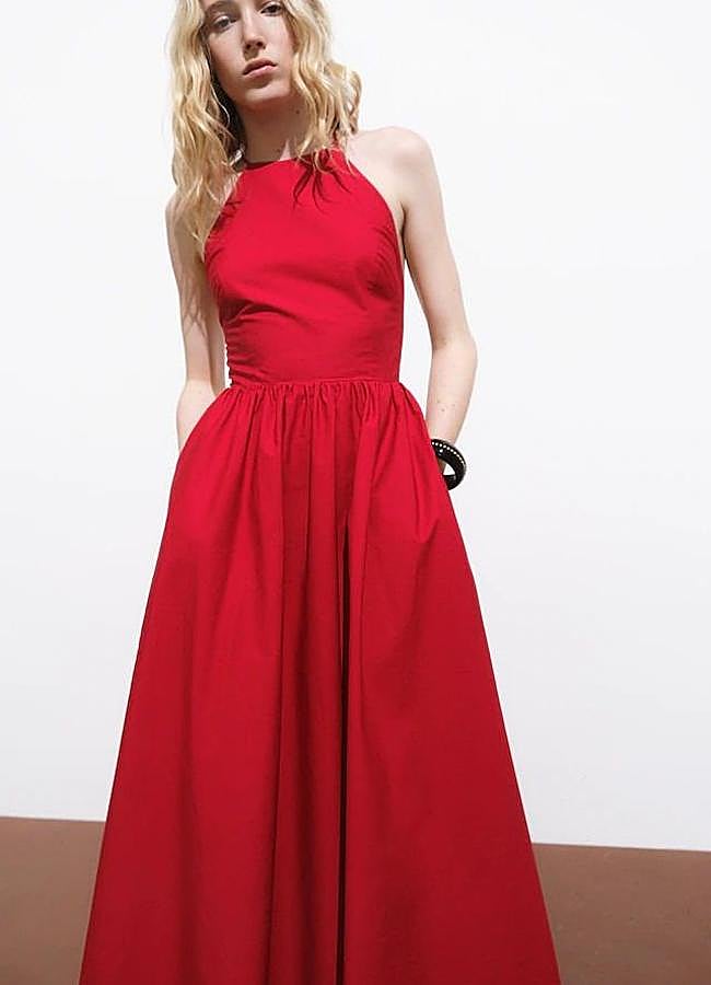 Imagen - Vestido halter de algodón rojo