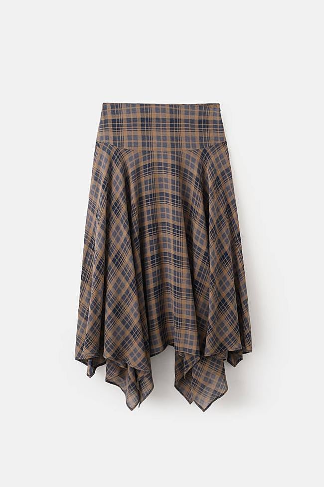 Falda asimétrica cuadros (45,99€)