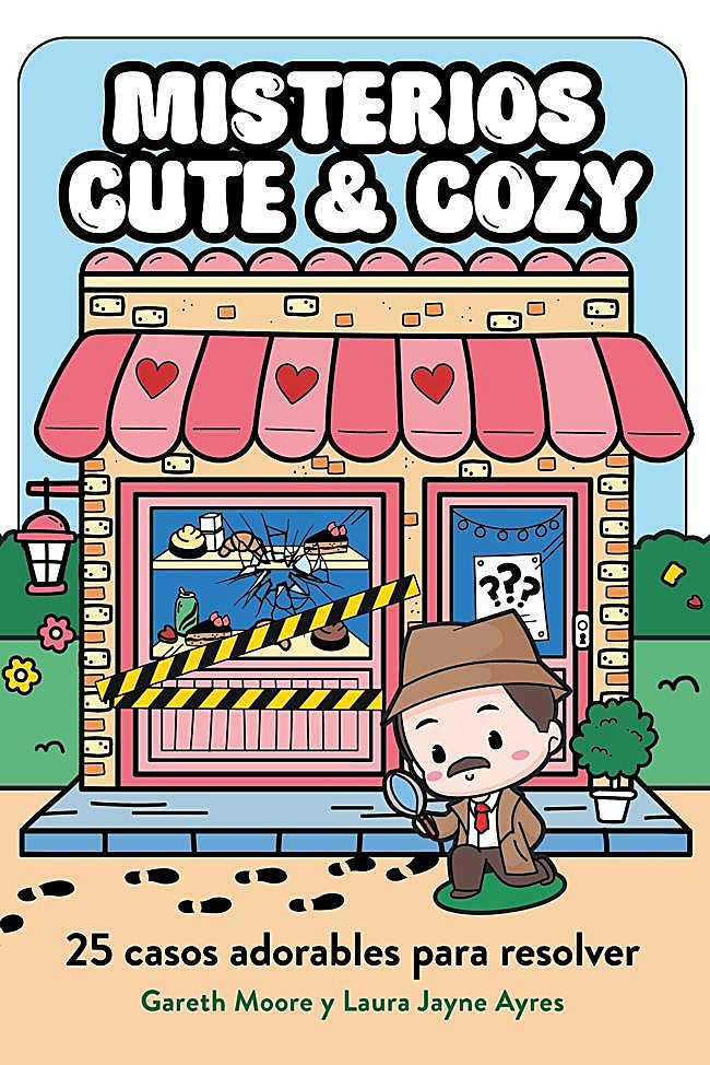 Portada de Misterios Cute & Cozy, un libro de ejercicos ideal para las amantes del cozy mystery.