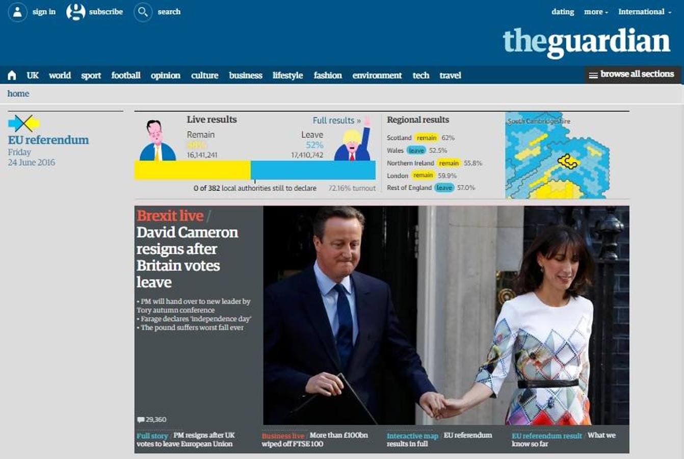 Así ve la prensa británica la salida de Reino Unido de la UE