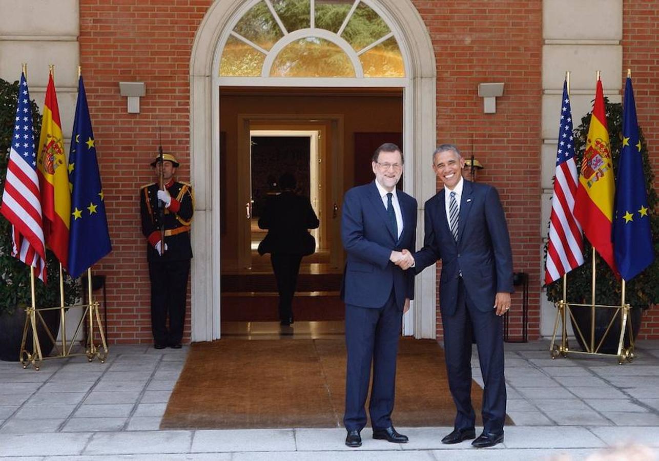 Mariano Rajoy recibe a Barack Obama en el Palacio de la Moncloa.