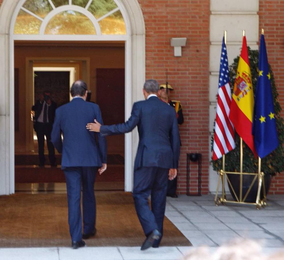 Mariano Rajoy recibe a Barack Obama en el Palacio de la Moncloa.