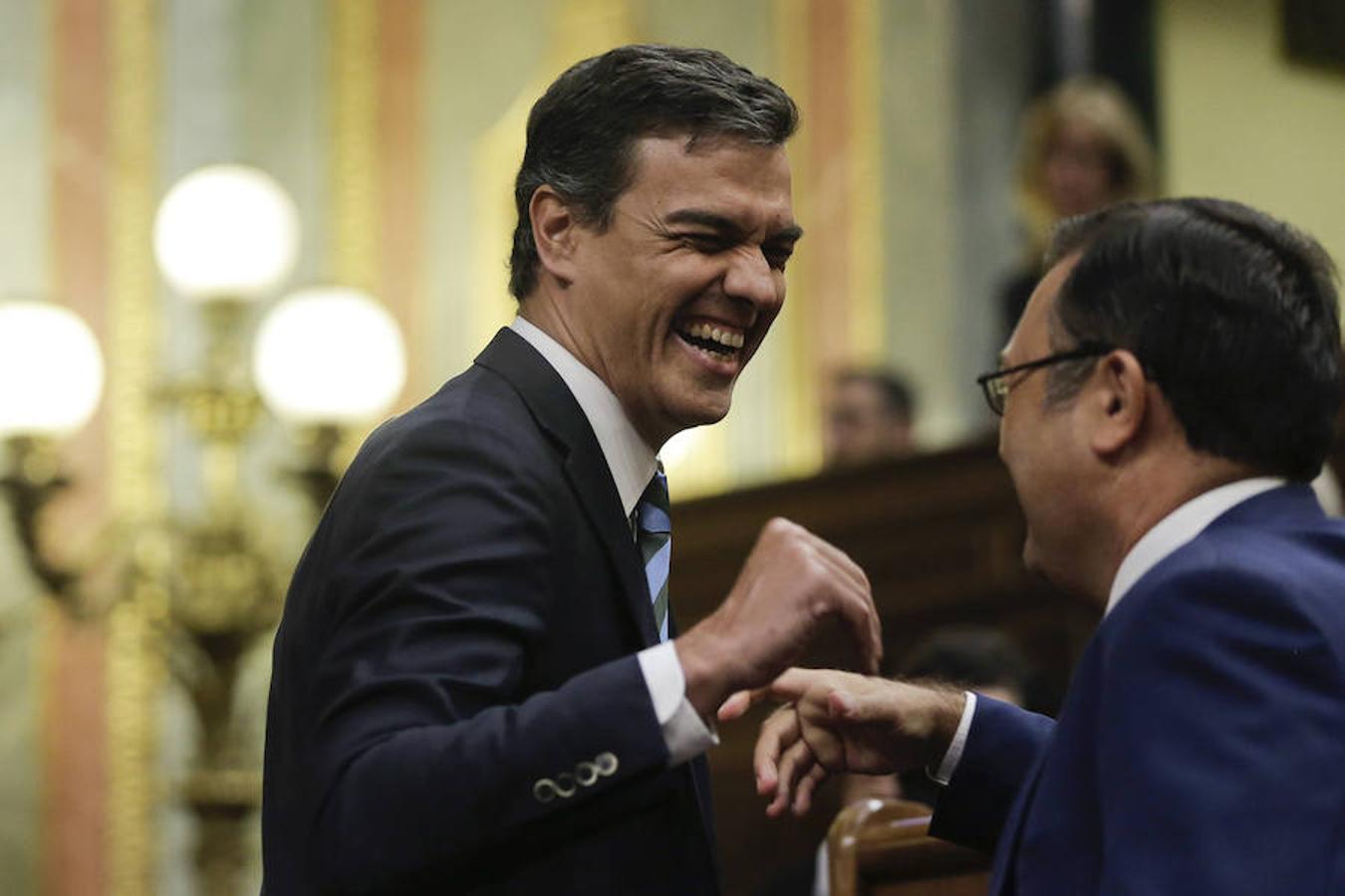 El líder del PSOE, Pedro Sánchez, en el hemiciclo durante la primera jornada del debate de investidura.