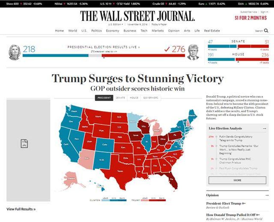 The Wall Street Journal (EE UU). El diario económico estadounidense titula «Presidente Trump»