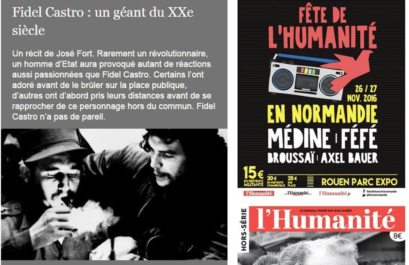 L' HUMANITÉ: «Fidel Castro, un grande del siglo XX».