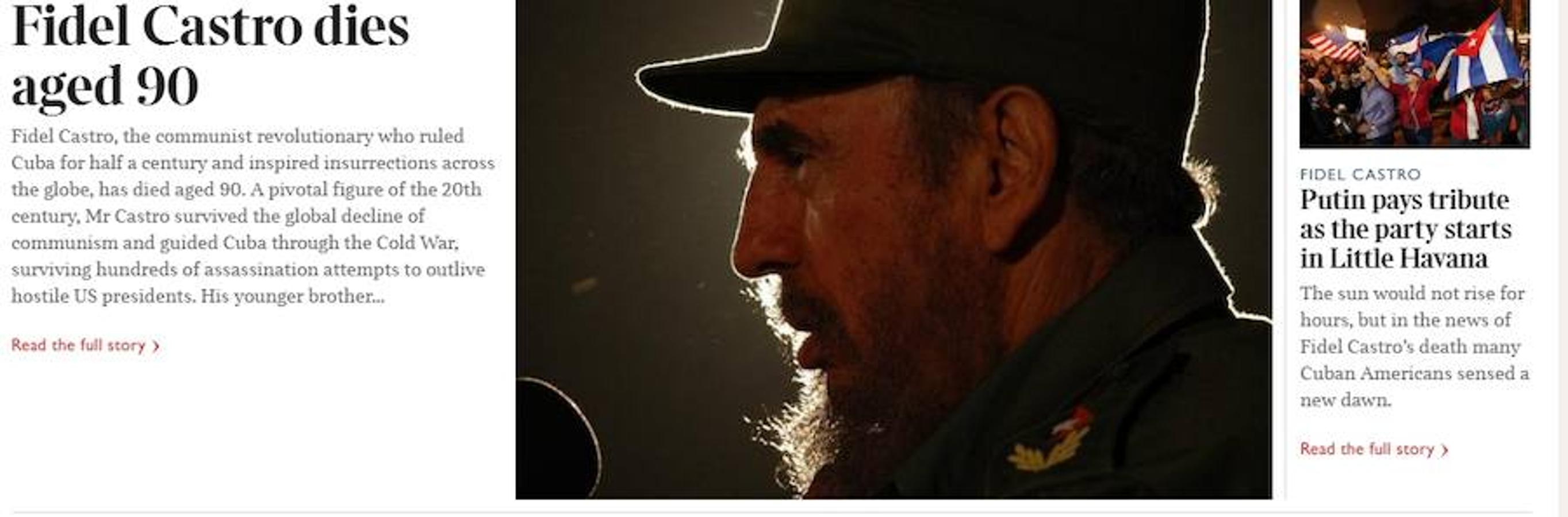 TIMES: «Fidel Castro muere a los 90 años».