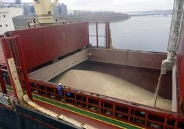 Un barco con destino a Kenia carga grano ucraniano en uno de los muelles del puerto de Odesa.