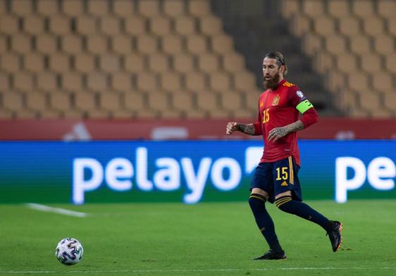 Sergio Ramos, durante su último partido con España, ante Kosovo en marzo de 2021.