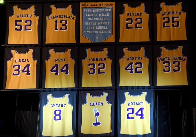 Camisetas retiradas por los Lakers.