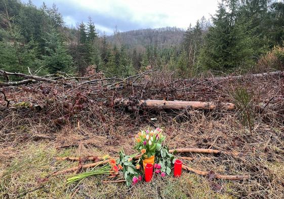 Flores y velas recuerdan a Luise en la zona boscosa donde fue hallado su cadáver.