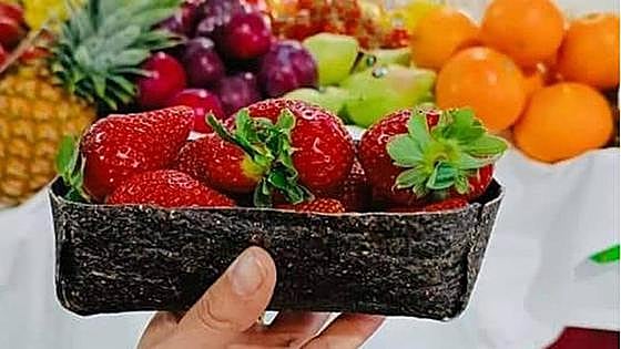 Un envase de algas para limpiar de plásticos la cesta de la compra