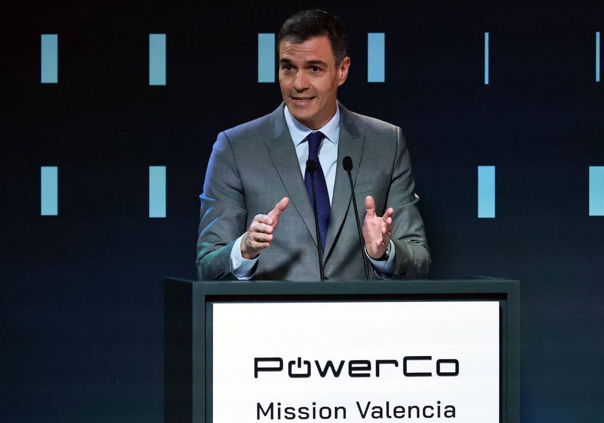 El presidente Sánchez, en el acto de inicio de la construcción de la gigafactoría de baterías de Sagunto.