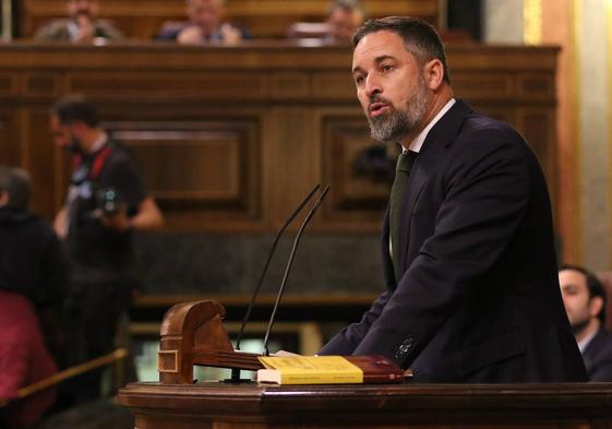 Santiago Abascal durante su intervención en la moción de censura.