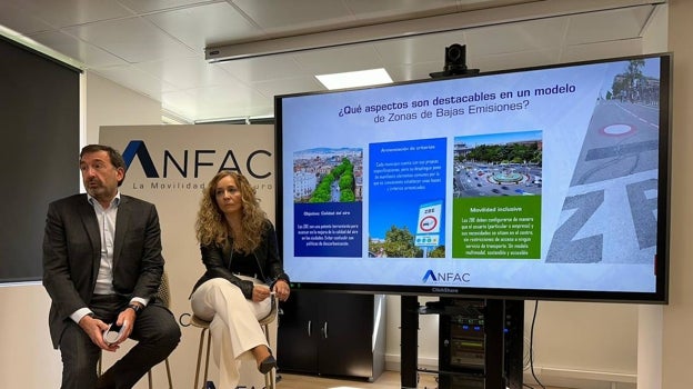 El director general, José López-Tafall, y la directora del Área Industrial y Medio Ambiente de ANFAC, Arancha García, durante la presentación de las propuestas