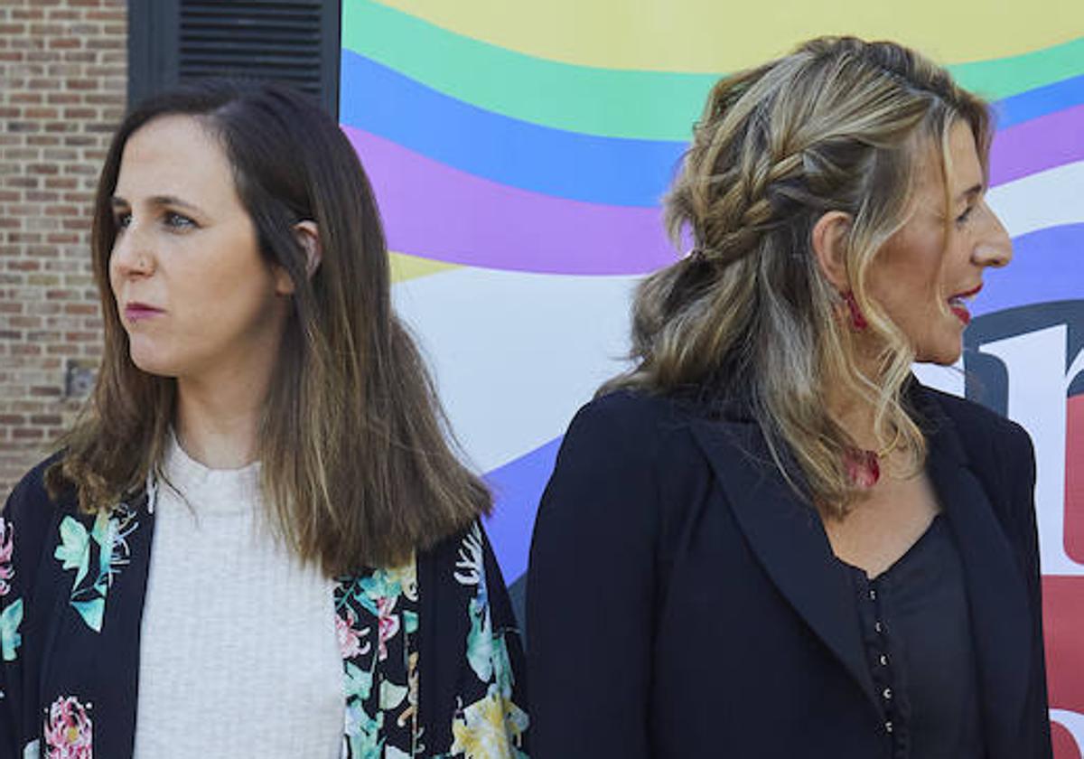 Ione Belarra y Yolanda Díaz en un act en Madrid en junio de 2022.