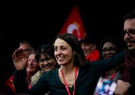 Sophie Binet tras ser nombrada este viernes secretaria general en el congreso de la Confederación General del Trabajo (CGT).