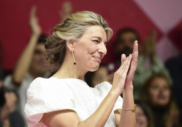 Yolanda Díaz, este domingo, agradeciendo los apoyos a su candidatura a la presidencia del Gobierno con Sumar.