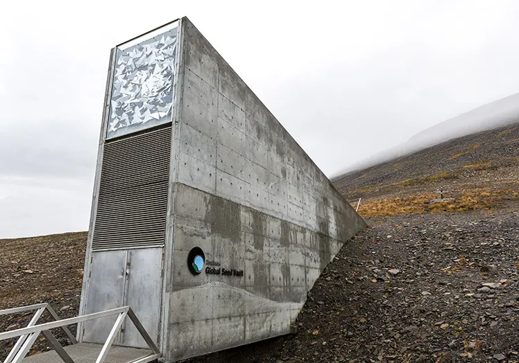 The Svalbard seed store, known as Noah's Ark, without ice during one summer.