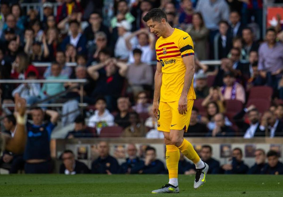 Lewandowski durante el encuentro ante el Atlético de Madrid