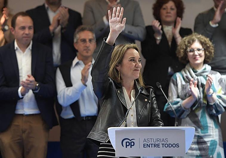 Cuca Gamarra, número dos del PP, participa este lunes en un acto en Asturias.