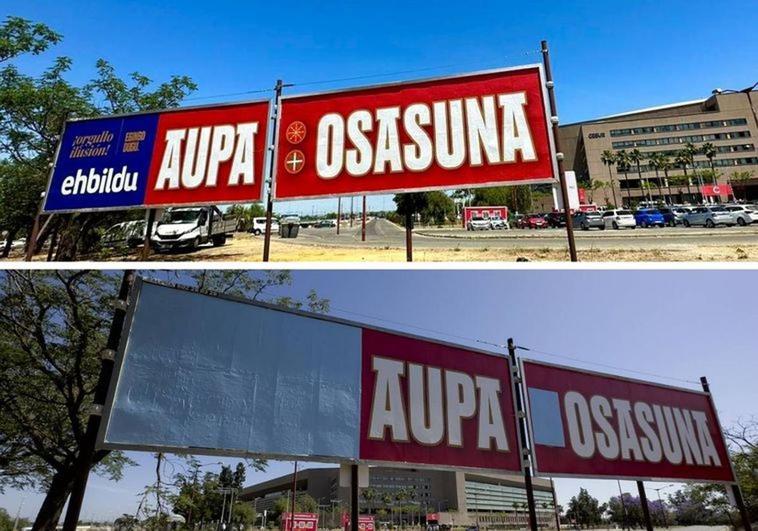 La Junta andaluza borra toda referencia a Bildu de las vallas colocadas en apoyo a Osasuna