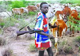 Un joven pastor de Kenia protege con un fusil a su rebaño en la conflictiva región de Turkana.