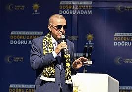 El presidente turco, Recep Tayyip Erdogan, en un acto de campaña este lunes en Estambul.