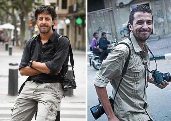 Los fotógrafos españoles premiados Emilio Morenatti (izquierda) y Bernat Armangué