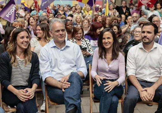 Irene Montero, Héctor Illueca, Ione Belarra y Alberto Garzón este viernes en Valencia.