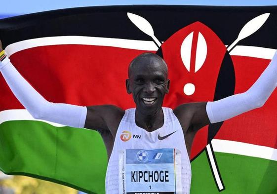 Eliud Kipchoge, tras conseguir el récord mundial de maratón en Berlín en 2022.