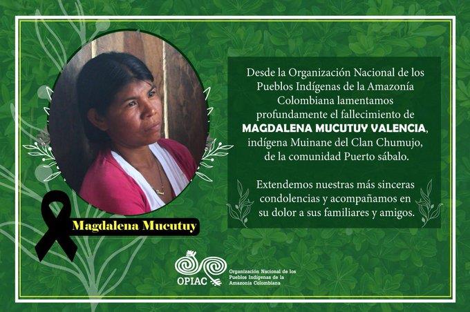 Nota de condolencia publicada por la organización de pueblos indígenas del Amazonas