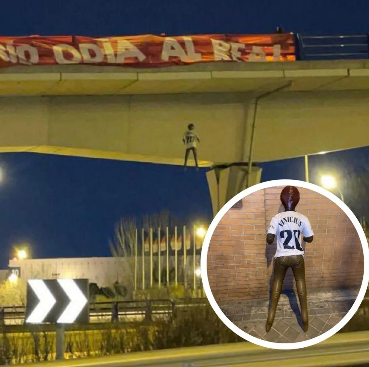 Cuatro detenidos por 'ahorcar' un muñeco de Vinicius en un puente de Madrid