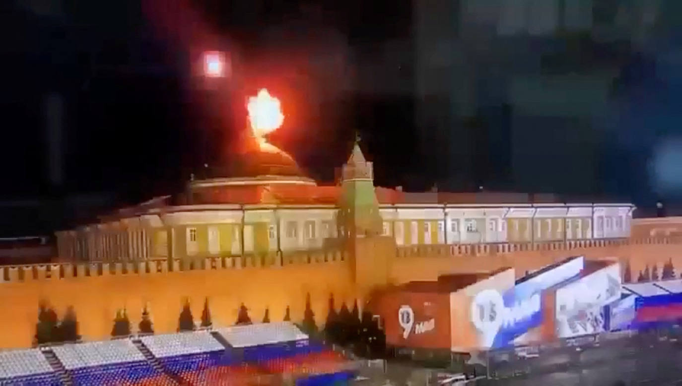 Imagen del ataque con drones supuestamente ucranianos que sufrió el Kremlin el 3 de mayo