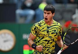 Carlos Alcaraz celebra un punto durante su reciente participación en el Masters 1.000 de Roma.