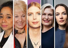 De izquierda a derecha. Julissa Reynoso, embajadora de Estados Unidos en España; Carol Thatcher, hija y biógrafa de su madre Margaret Thatcher; Chelsea Manning, activista a favor de la transparencia; Tosca Musk, CEO de la plataforma de streaming Pasionflix; y Oleksandra Matviichuk, premio Nobel de la Paz el año pasado.