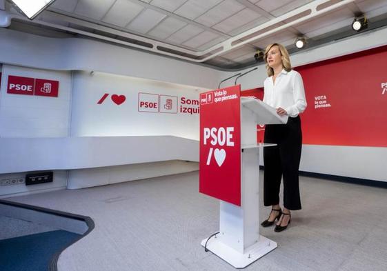 La portavoz del PSOE y ministra de Educación y Formación Profesional, Pilar Alegría, interviene en una rueda de prensa