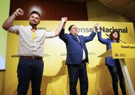 Gabriel Rufián, Oriol Junqueras y Teresa Jordà.