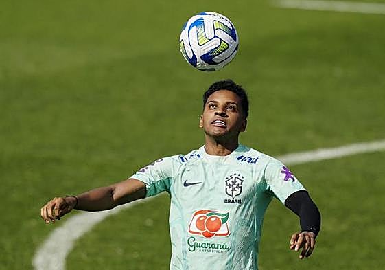 Rodrygo, en un entrenamiento de la selección brasileña.